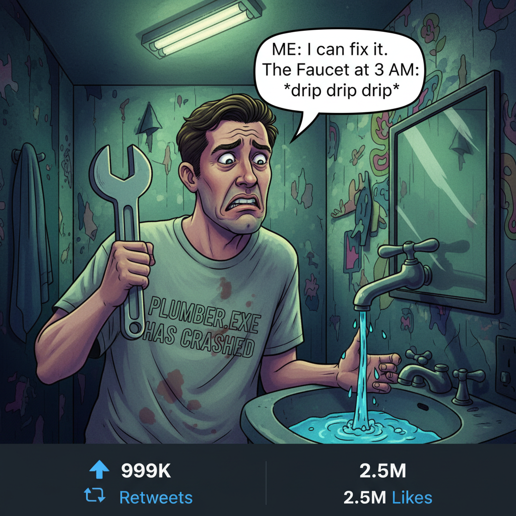 Adulting is just Googling 'how to fix a leaky faucet' at 3 AM. Send help & plumbers.