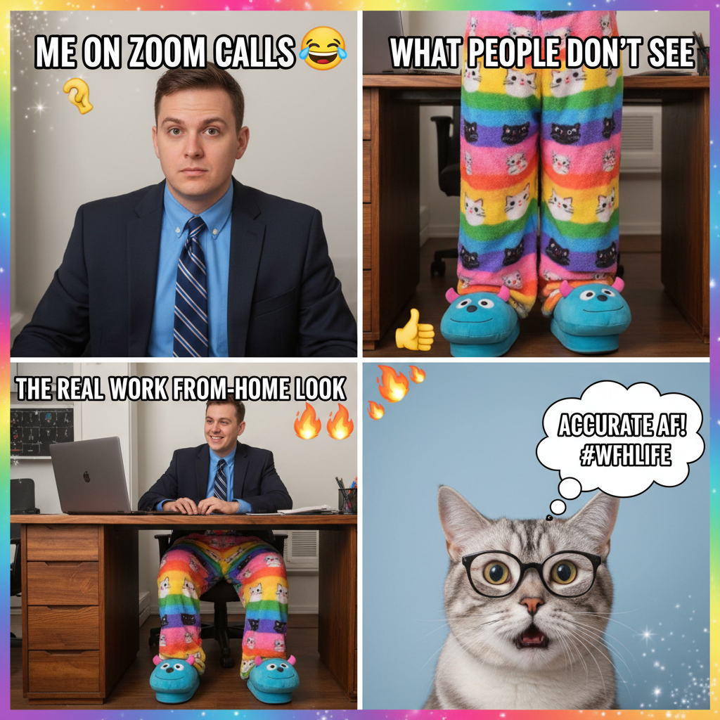 My work-from-home uniform: business on top, pajama party on the bottom.
