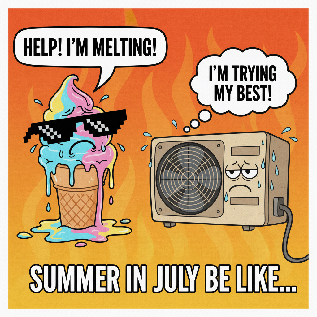 It's 90 degrees but feels like 110. My AC is crying. Send ice cream & thoughts/prayers.