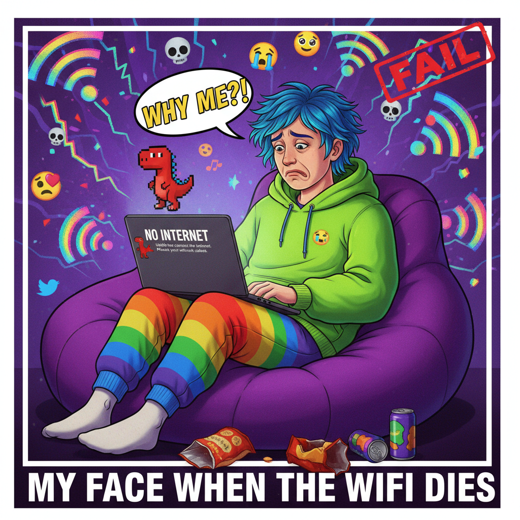 The 5 stages of grief when the WiFi goes down: Denial, Anger, Bargaining, Depression, Data Plan.