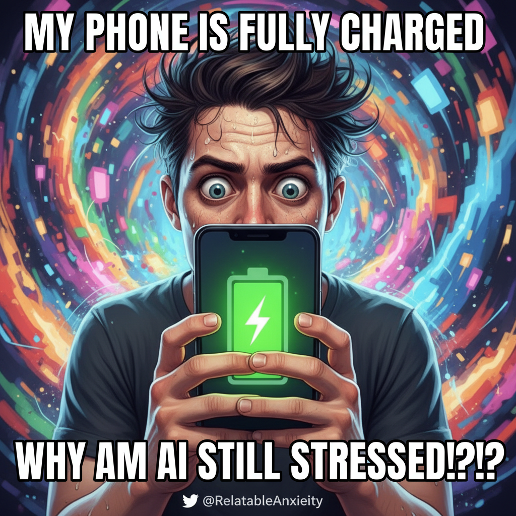My phone battery is at 100% and I still feel anxious. Send help.