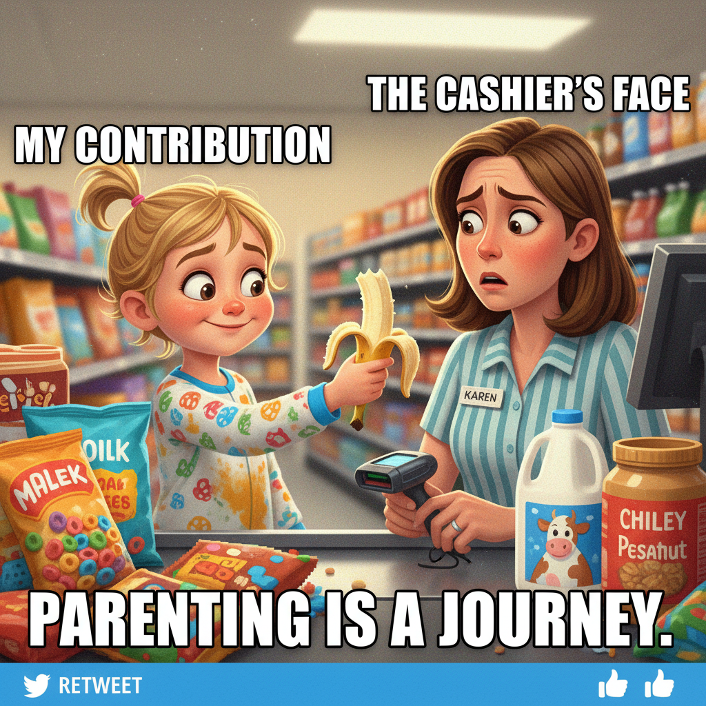 My toddler just tried to pay for groceries with a half-eaten banana. Send wine.