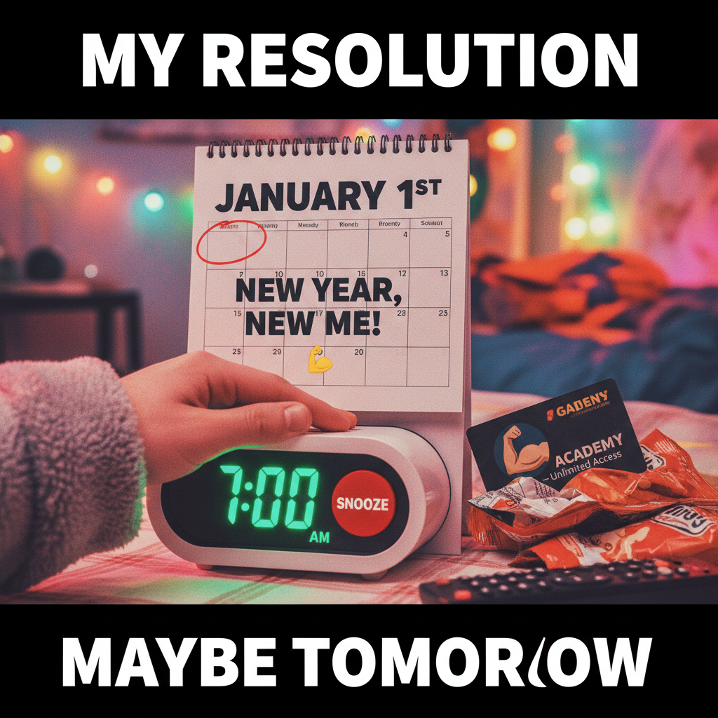My New Year's resolution was to hit the gym. I hit snooze instead. Nailed it.