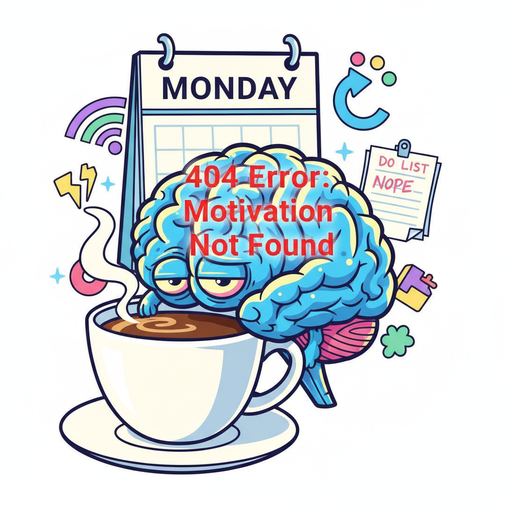 My brain on Monday morning: 'Error 404: Motivation Not Found.'
