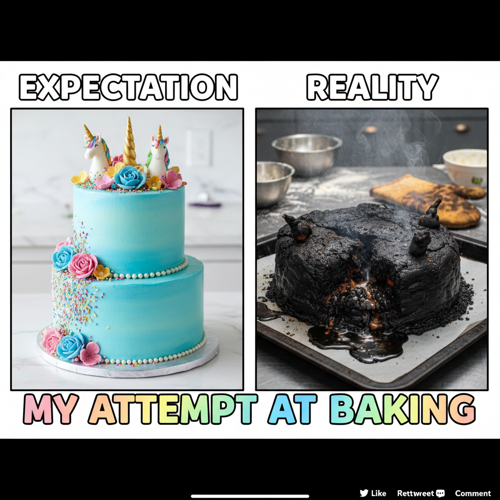 My attempt at baking vs. the recipe pic. Why does it look like a crime scene?