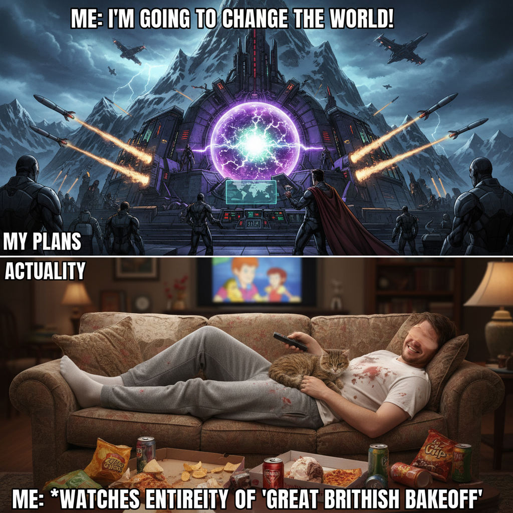 My Friday night plans: World domination. My Friday night reality: Domination of the couch.