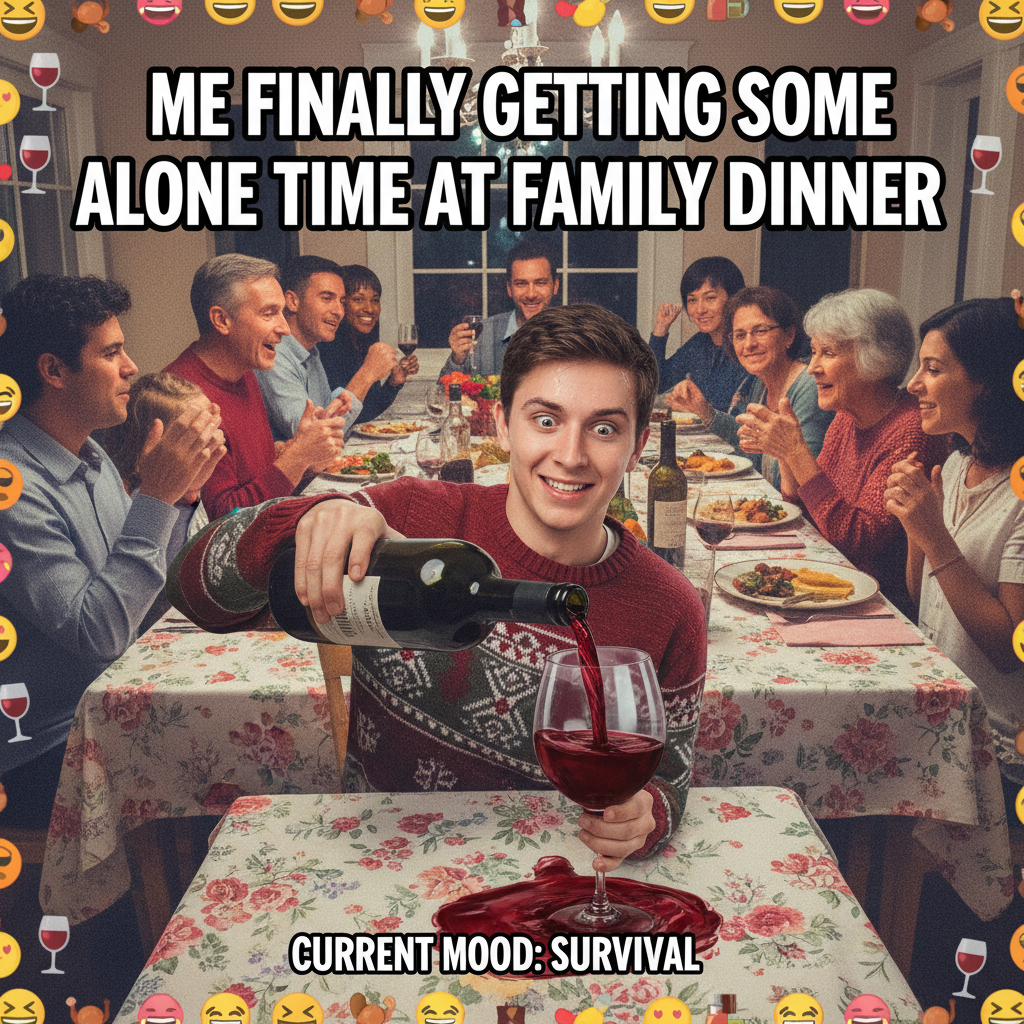 My aunt just asked if I'm 'still single' for the 5th time. Pass the wine, please.