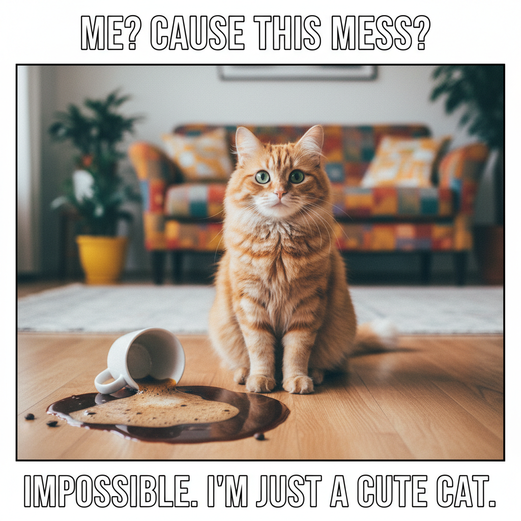 My cat just knocked my coffee off the table, then looked at me like *I* did it. The audacity. #PetLife