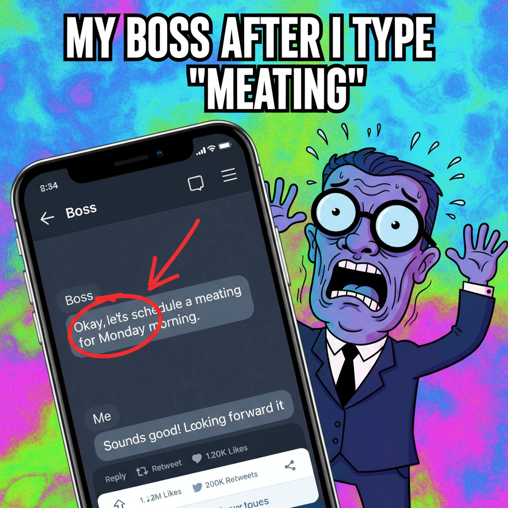 Autocorrect changed 'meeting' to 'meating.' My boss thinks I'm a cannibal now.