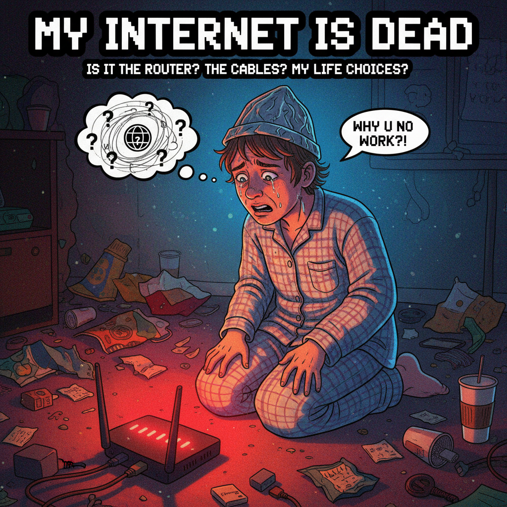 Wifi goes out for 5 mins and I'm already questioning my life choices. Send help. #InternetDown