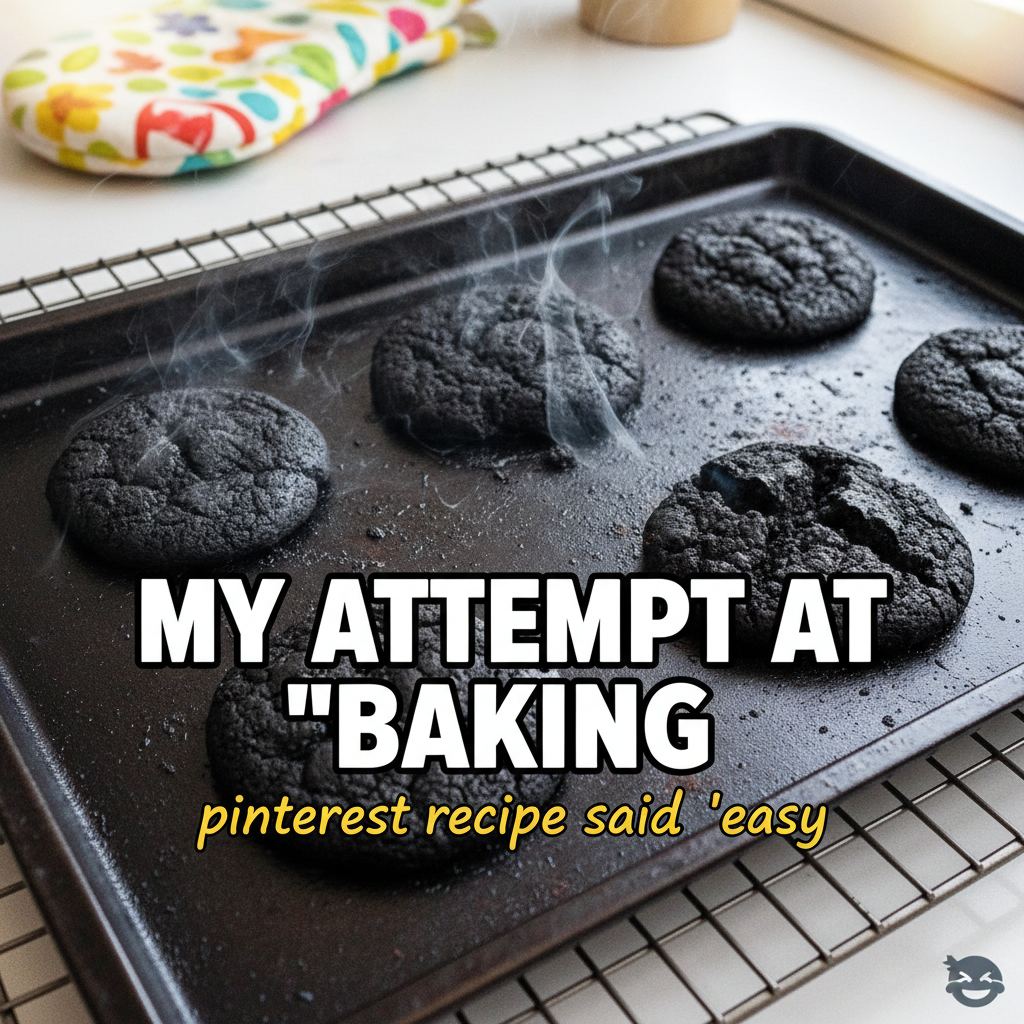 Tried to bake cookies, ended up with charcoal briquettes. My oven is a warzone. #CookingFail