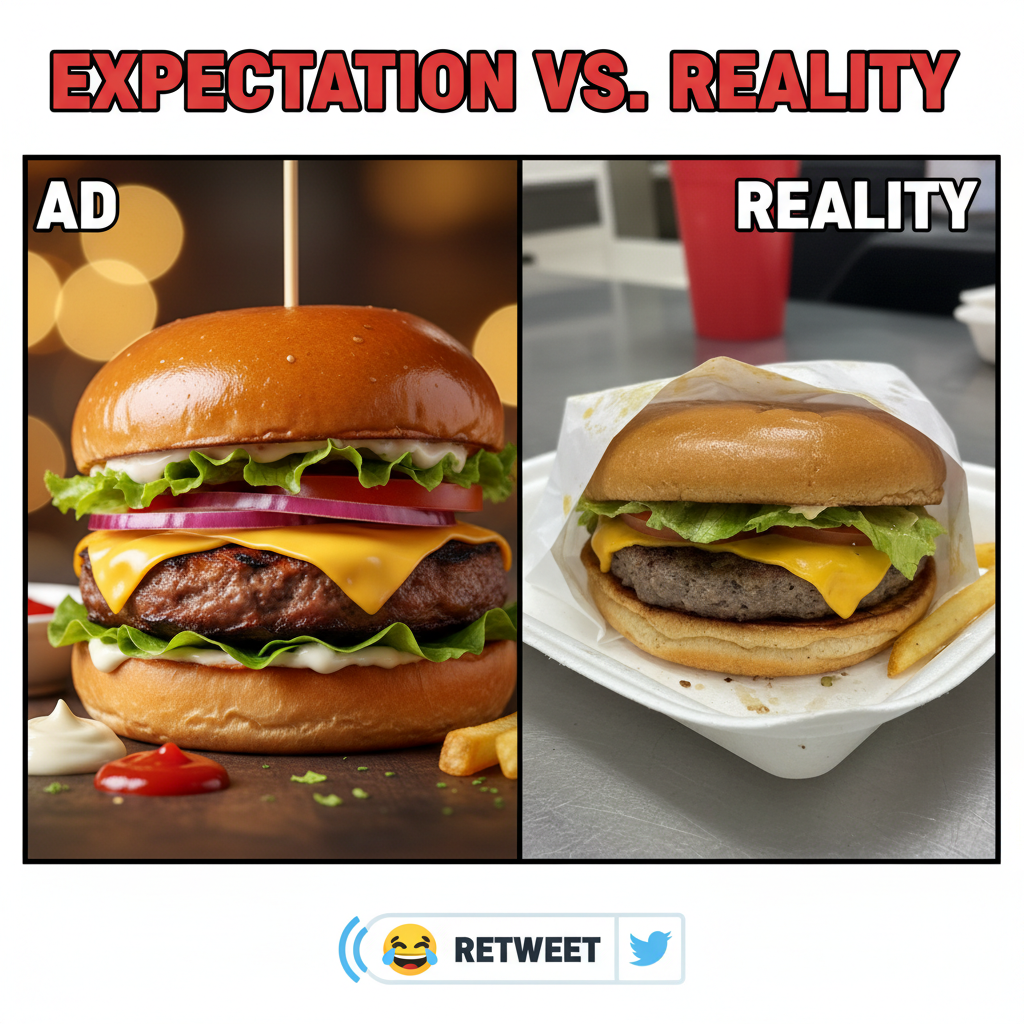 Ordered a gourmet burger. Got a sad patty in a bun that looks like it lost the will to live.