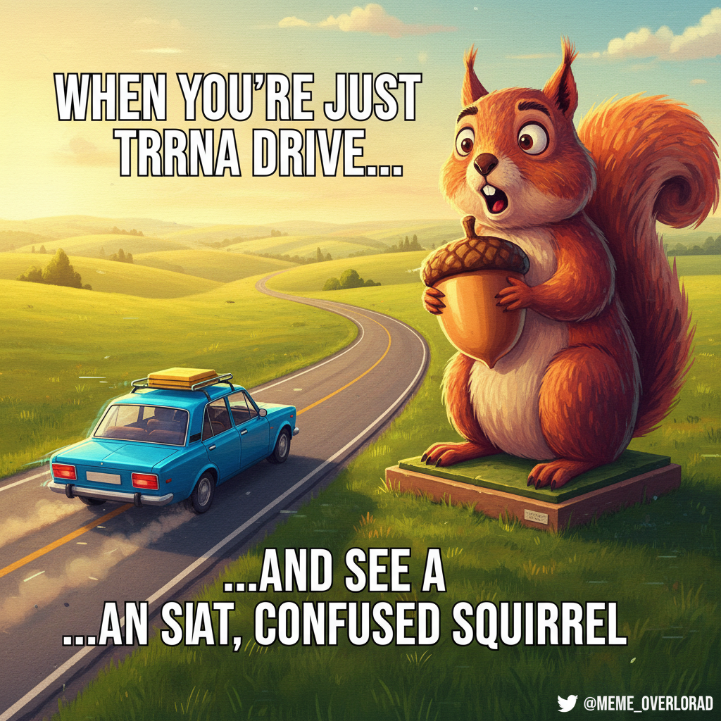 Our GPS just told us to turn 'left at the giant squirrel statue.' This road trip is getting wild.