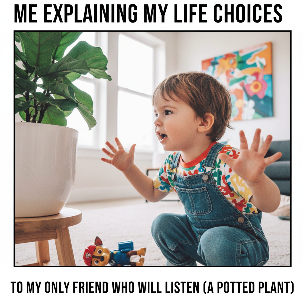 My toddler just explained the plot of Paw Patrol to a houseplant. I'm taking notes.