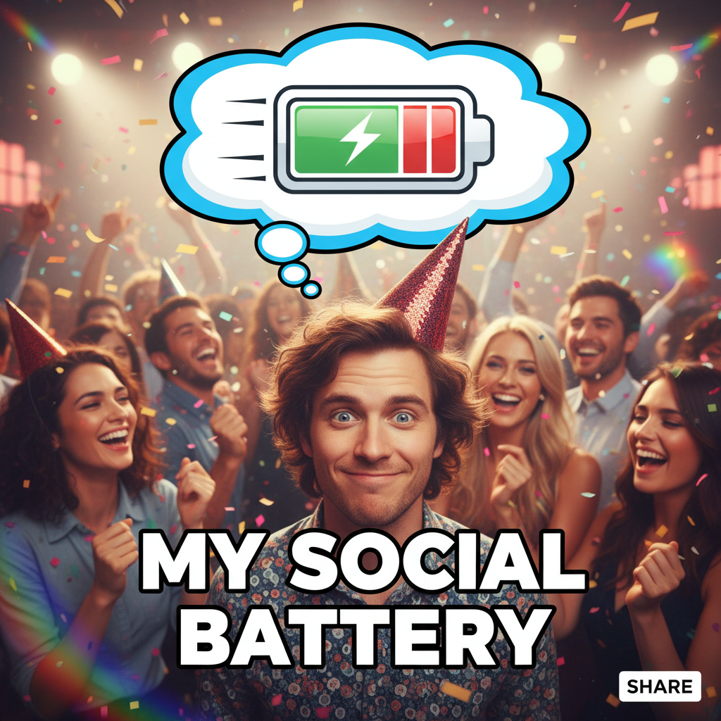 Introvert at a party: 'I've recharged my social battery for this 2-minute interaction.'