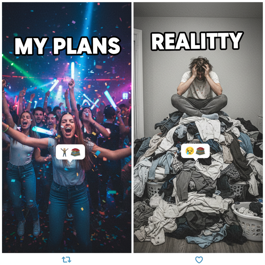 Friday night plans: Clubbing. Friday night reality: Debating if I have enough clean socks for tomorrow.