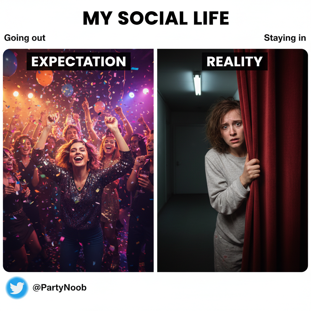 Extrovert: 'Let's go to that huge party!' Introvert: *already planning escape routes*