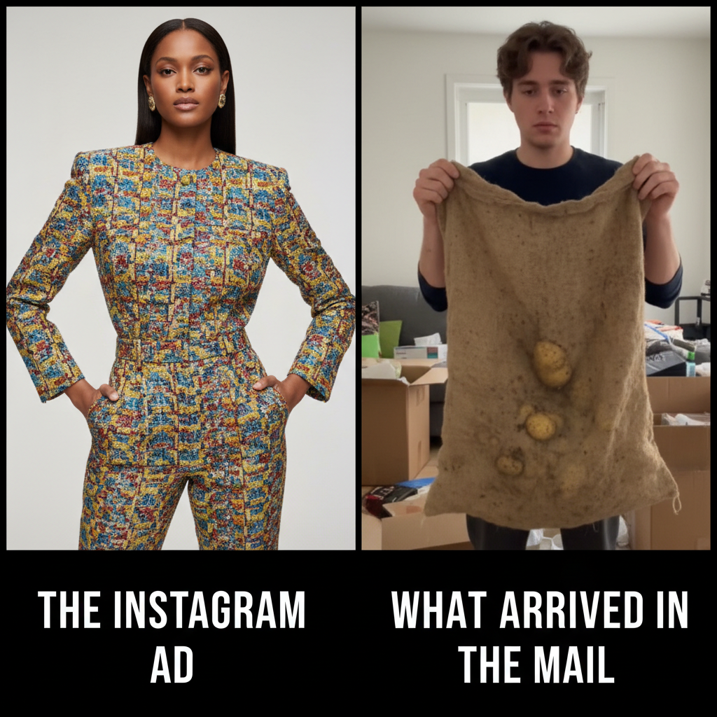 Ordered a 'chic' top online, got a potato sack. My bank account weeps.