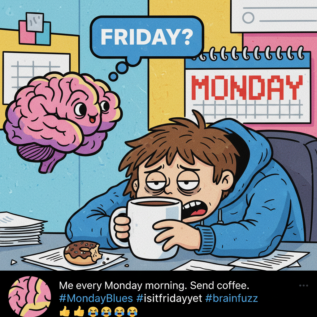 My brain on Monday morning: 'Is it Friday yet?' My body: 'Nope, still asleep.'