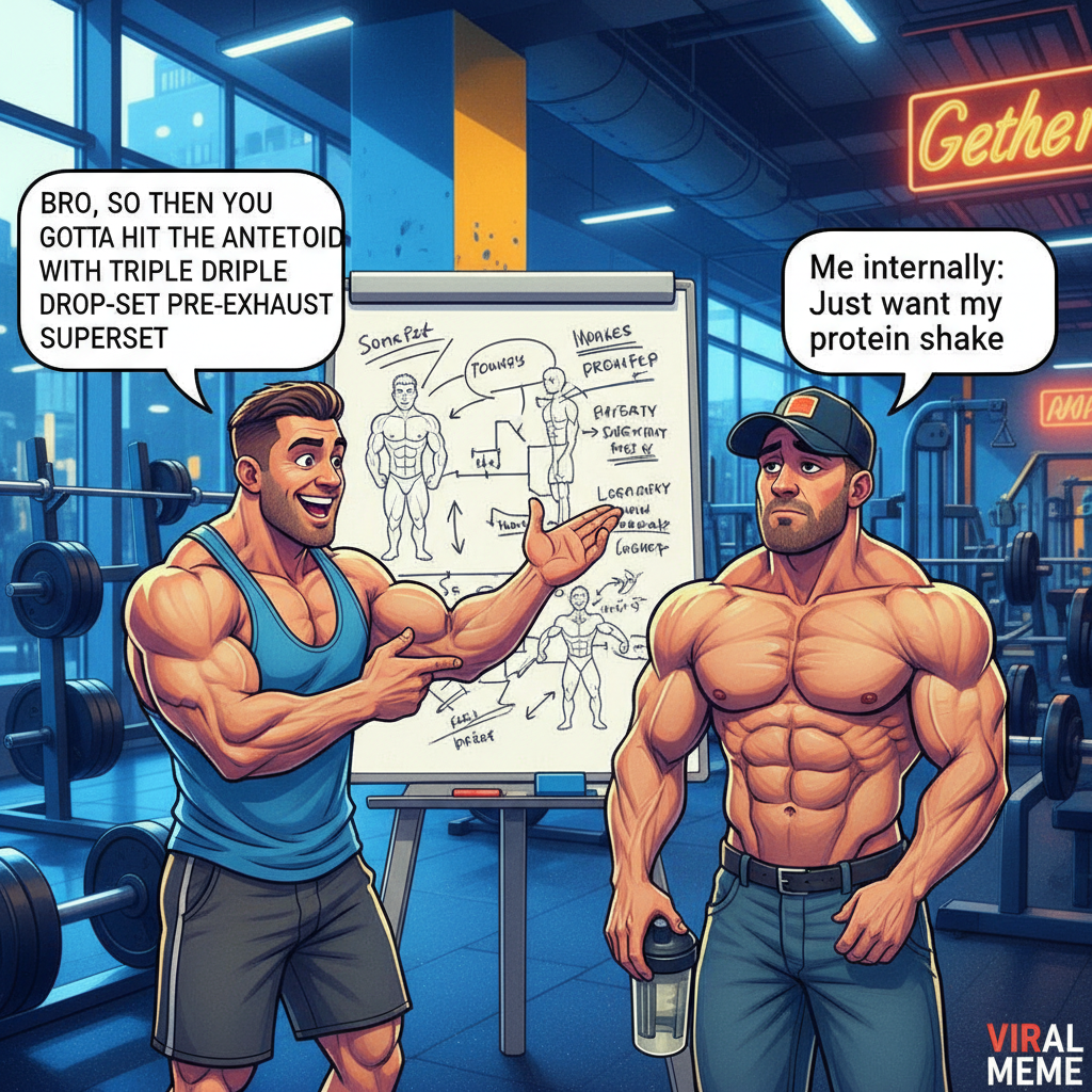 Gym bros explaining their workout routine for the 100th time.
