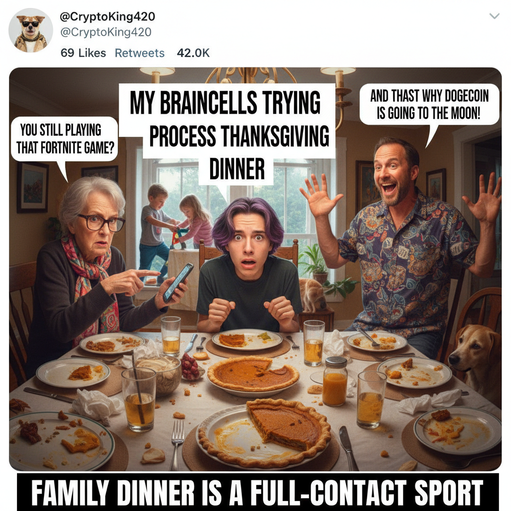 Grandma asking why I'm still single while Uncle Barry explains crypto for the 3rd time.