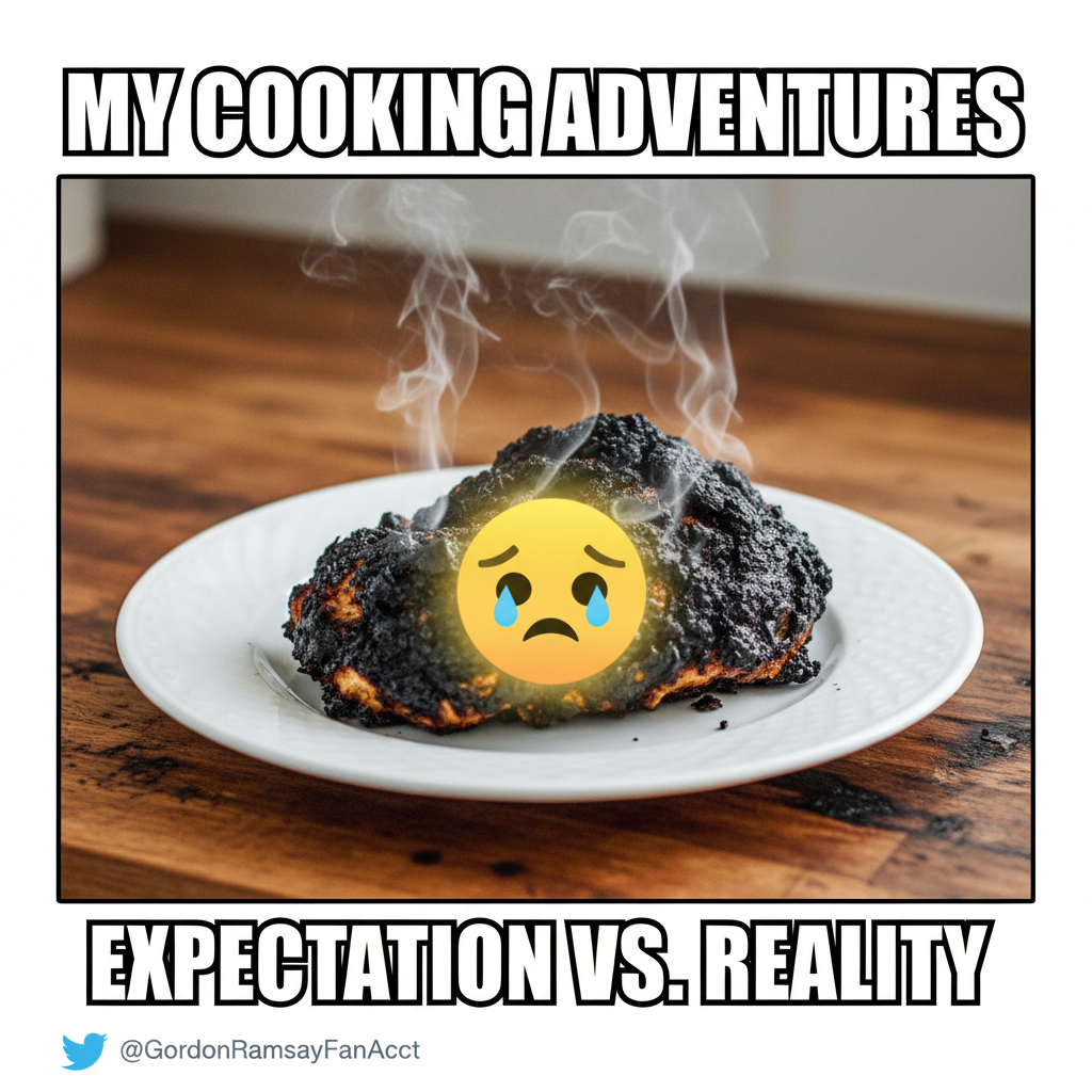 My 'gourmet' dinner turned into a charcoal briquette. Send help (and pizza). #CookingFail