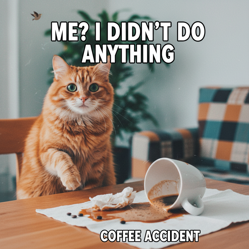 My cat just knocked over my coffee cup for attention. I'm living in a furry, purring chaos agent's world.
