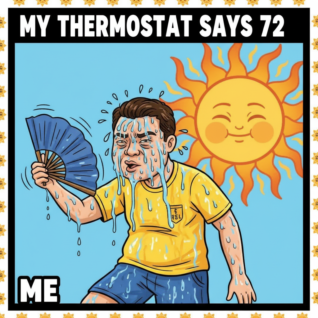 It's 75° and sunny, but the local weather app says 'feels like 90°.' My existential dread agrees.
