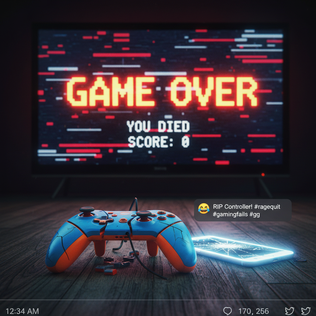 My controller just flew across the room. It wasn't my fault. The game cheated. #GamingRage