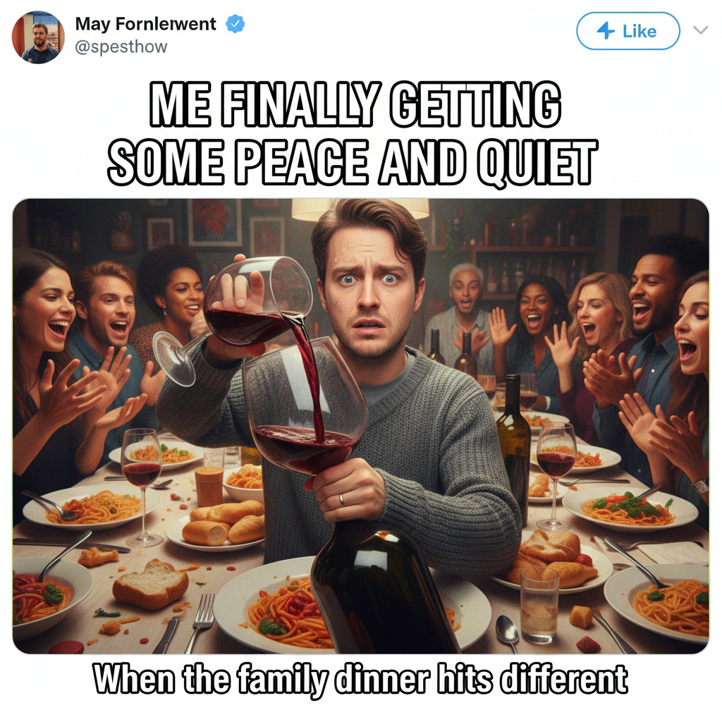 My aunt just asked if I'm 'still single' for the 5th time. Pass the wine, please. #HolidayDinnerChaos