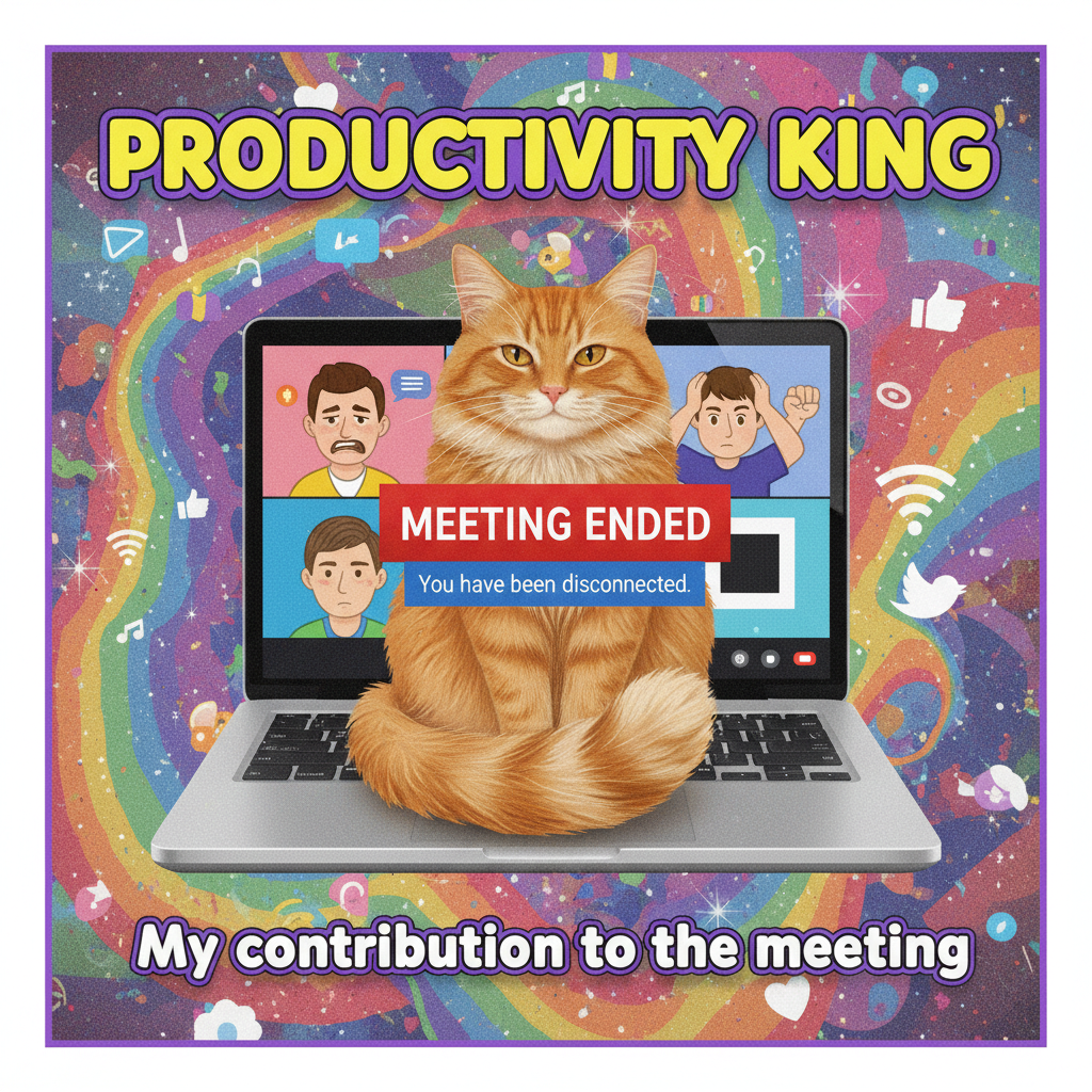 My cat just walked across my keyboard, shared my screen, and ended the Zoom meeting. She's promoted.