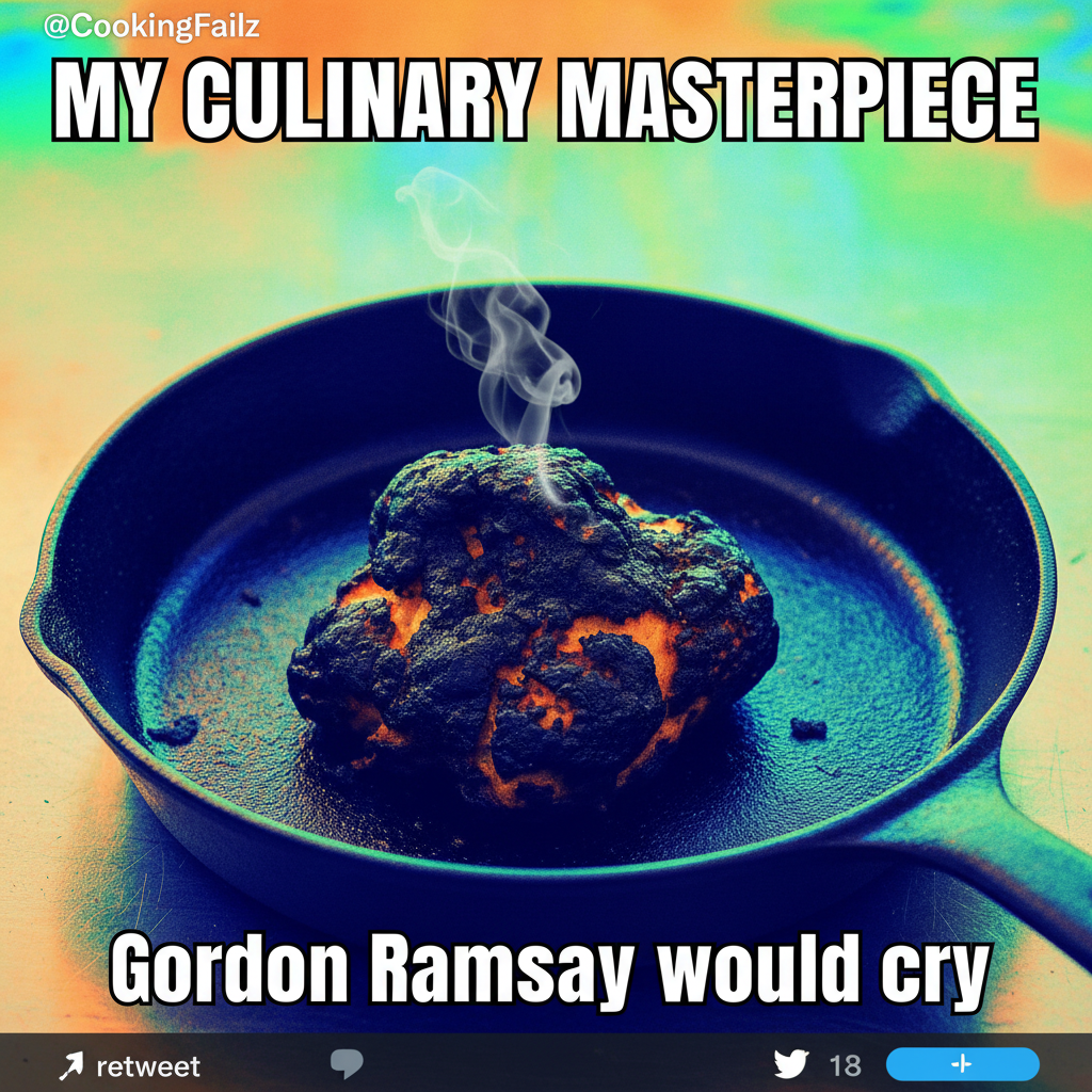 My 'gourmet' dinner turned into a charcoal briquette. Send help (and a fire extinguisher).