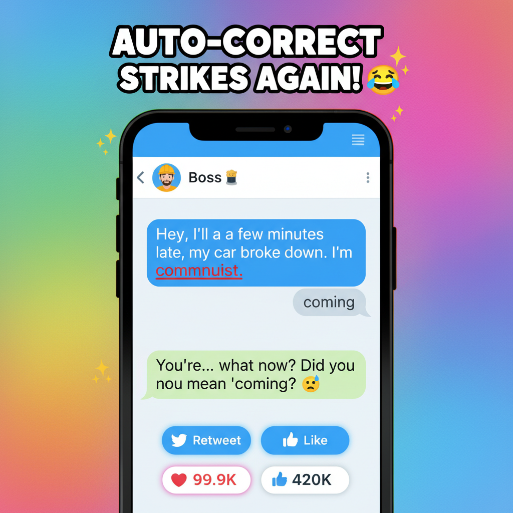 Autocorrect changed 'I'm coming' to 'I'm communist.' My boss is now very confused.