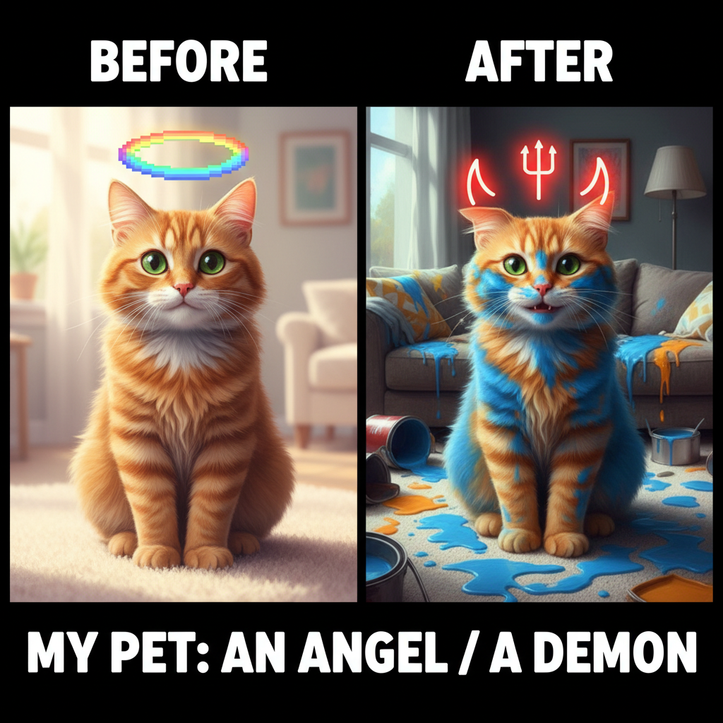 My pet is either a furry angel or a tiny demon. No in-between.