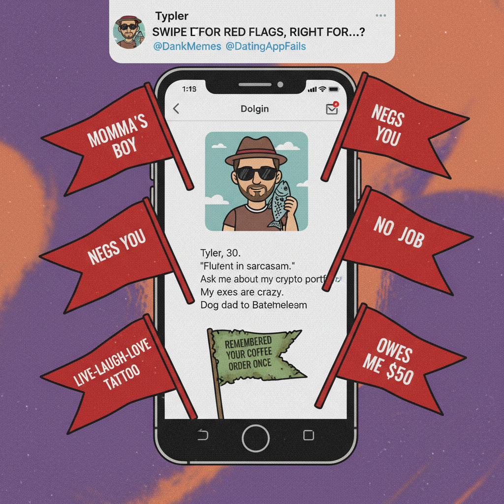 Dating apps are just a collection of red flags and occasional green flags that are actually just moss.