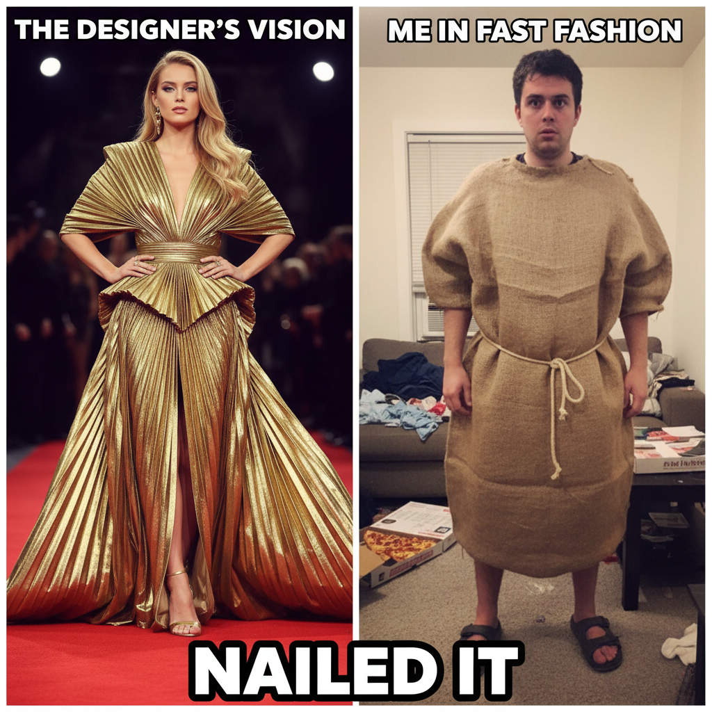 Ordered a 'chic' dress online. Got a potato sack. My disappointment is immeasurable.