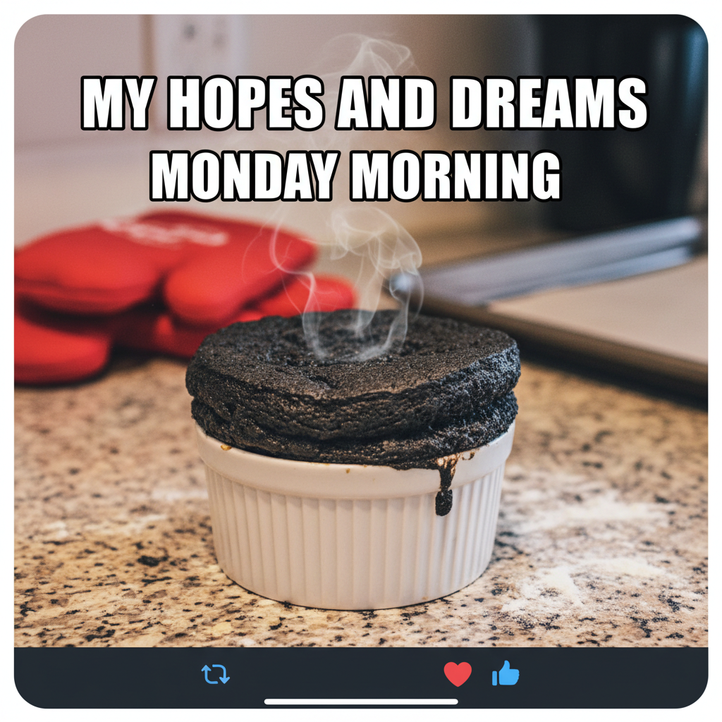 Attempted a soufflé. Now my kitchen smells like burnt dreams.