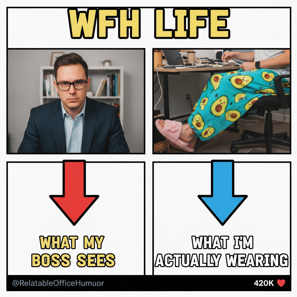 WFH dress code: Business on top, pajama pants on the bottom. Don't lie.