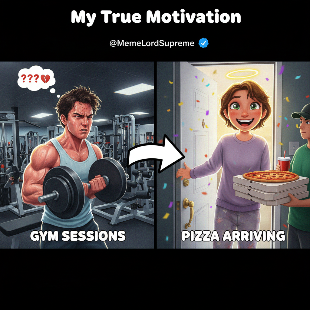 Me at the gym vs. me seeing the pizza delivery guy.