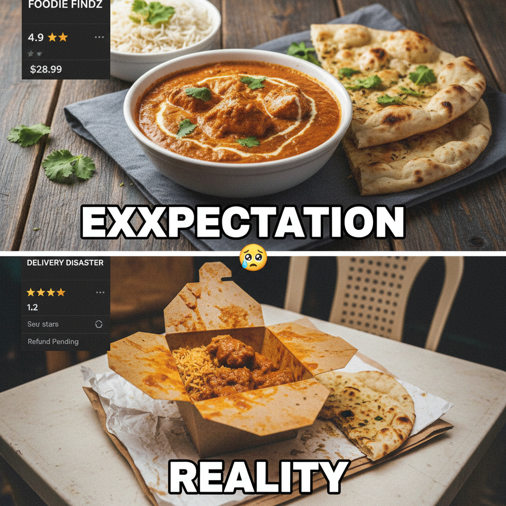 Food delivery app photo vs. what actually arrives. My disappointment is immeasurable.