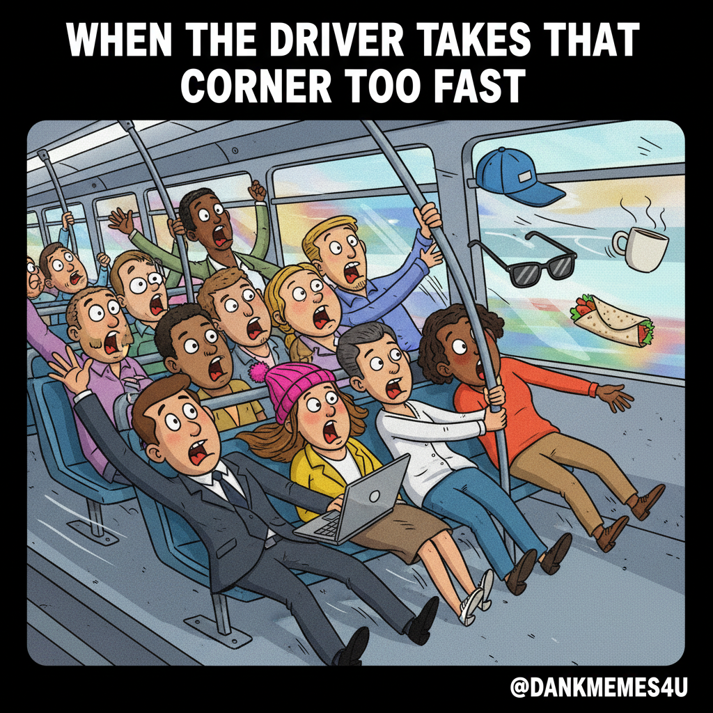 When the public transport driver takes a sharp turn and everyone becomes a human pinball.