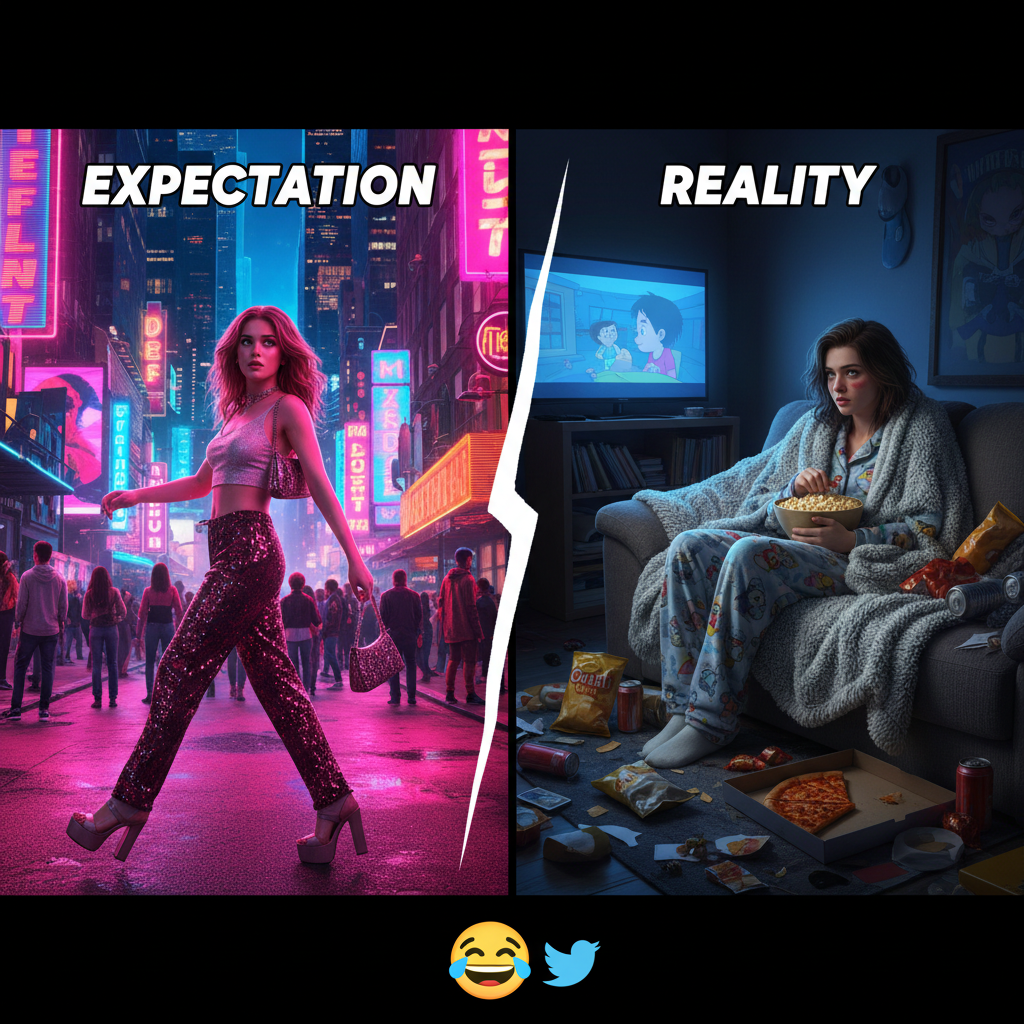 My Friday night plans vs. my Friday night reality. Send help (and snacks).