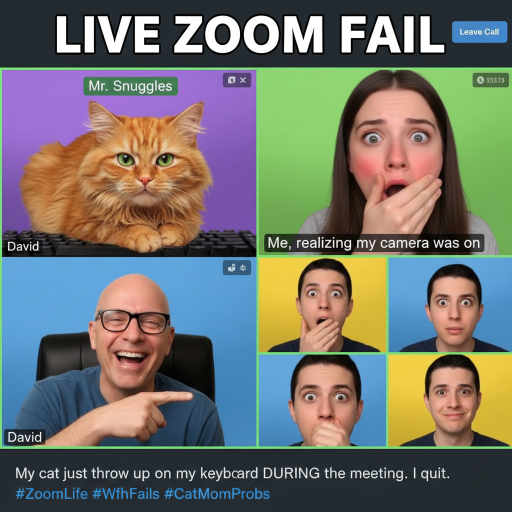 Someone forgot to mute on Zoom. We all just heard their cat throw up. Peak corporate.
