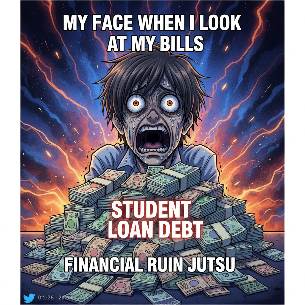 If anime characters reacted to my bills, they'd have a 5-minute internal monologue about despair.