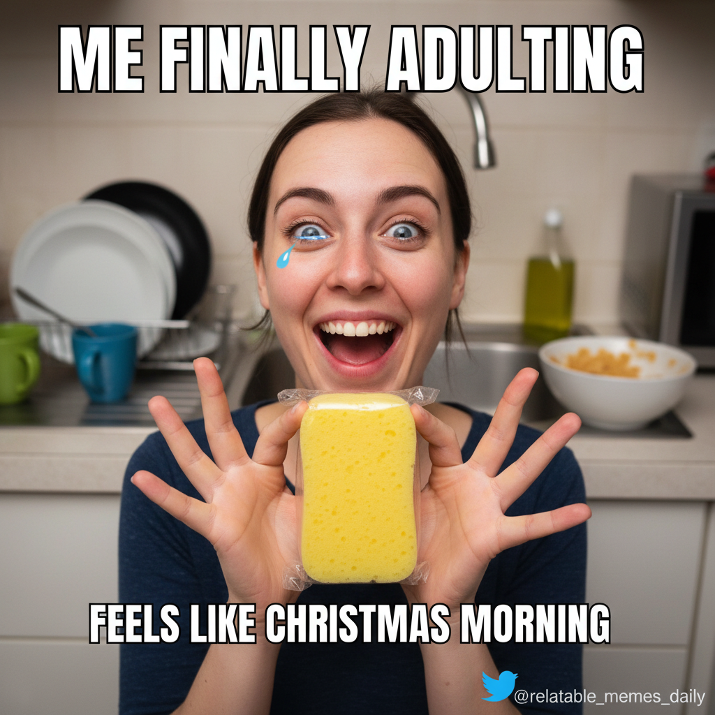 Adulting means getting excited about new dish sponges. Send help.