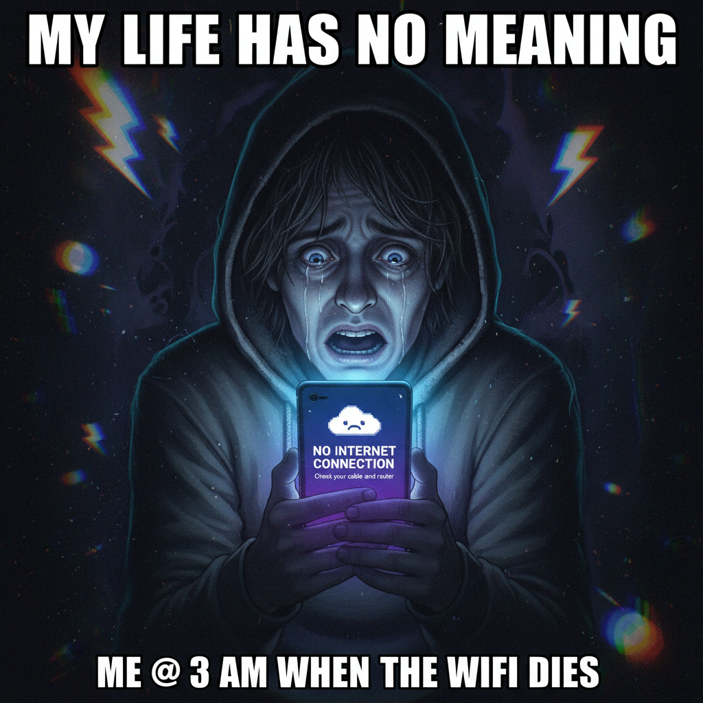 The wifi went down for 5 mins. I aged 10 years and questioned all my life choices. 💀 #NoWifi
