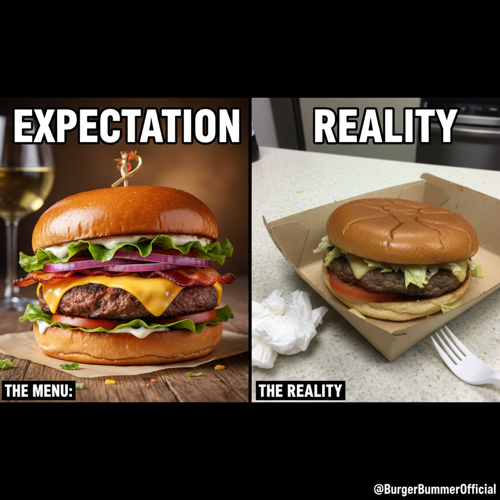 Ordered a gourmet burger, got something that looks like it lost a fight. 🍔 #FoodFail