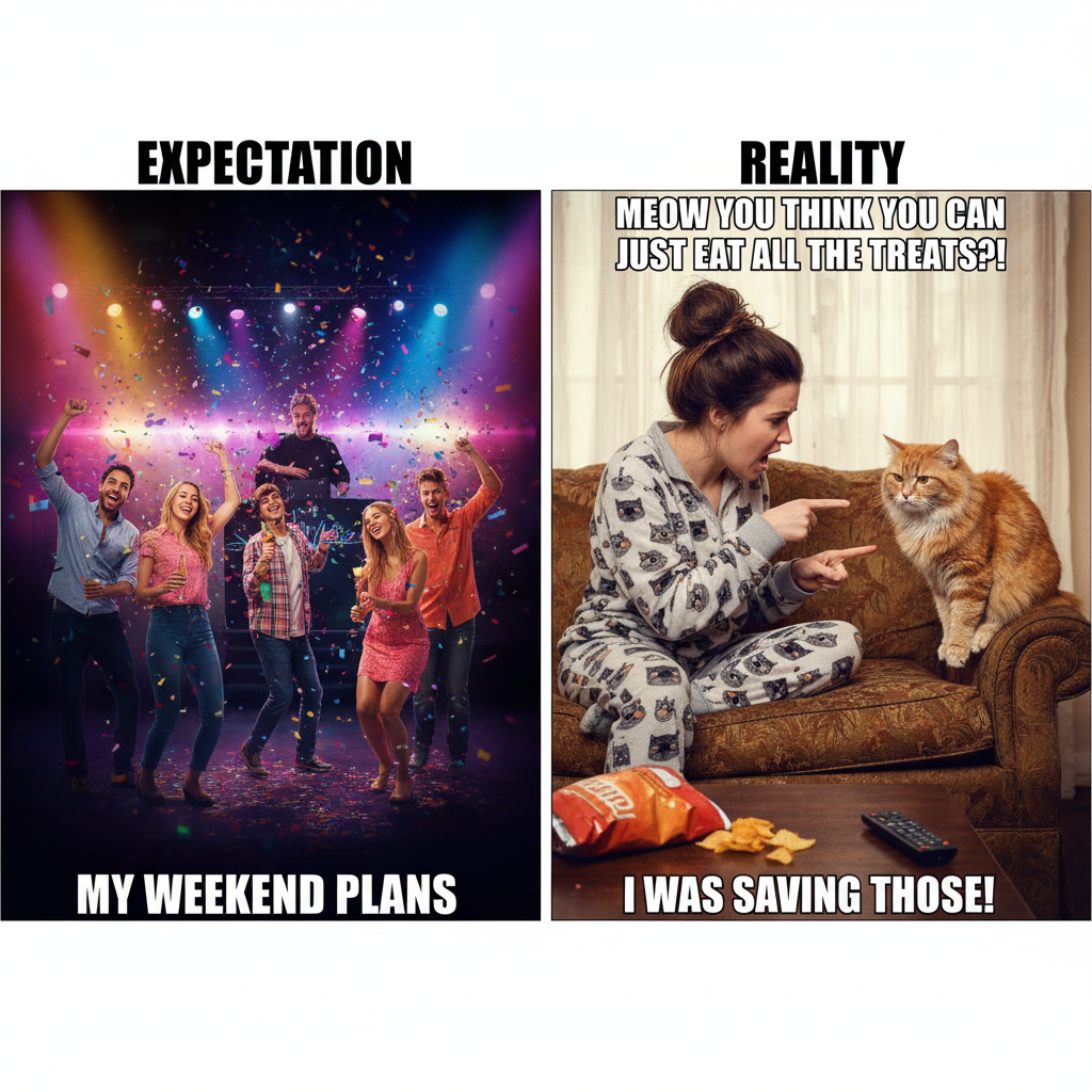 Friday night plans: wild party. Friday night reality: arguing with my cat about bedtime.