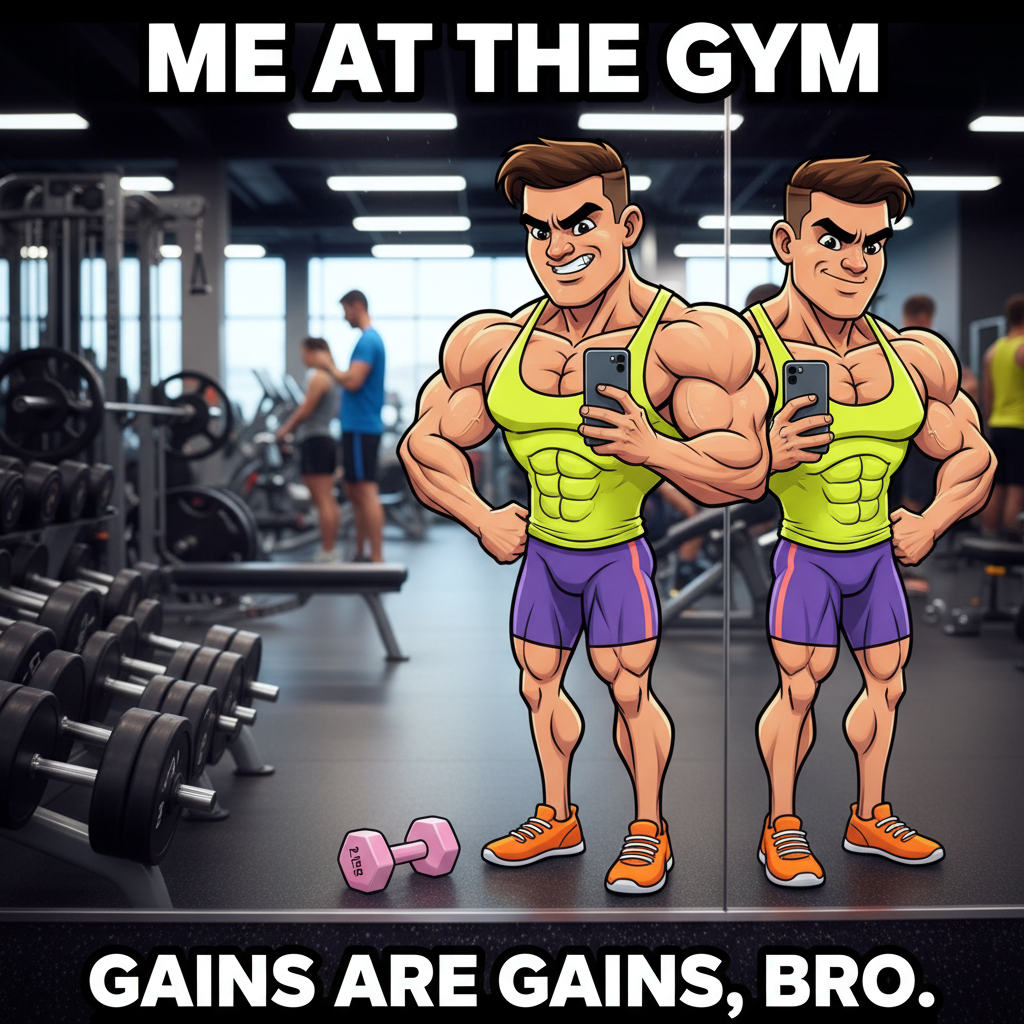Went to the gym. Did one rep. Took a selfie. Called it a day. #FitnessGoals