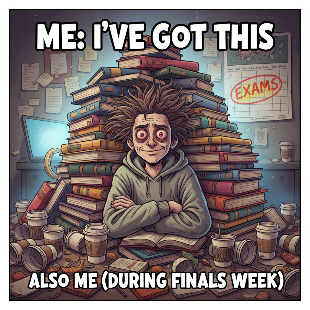 Exam season is just 90% caffeine, 10% panic, and 0% actual studying. Send help (and coffee).